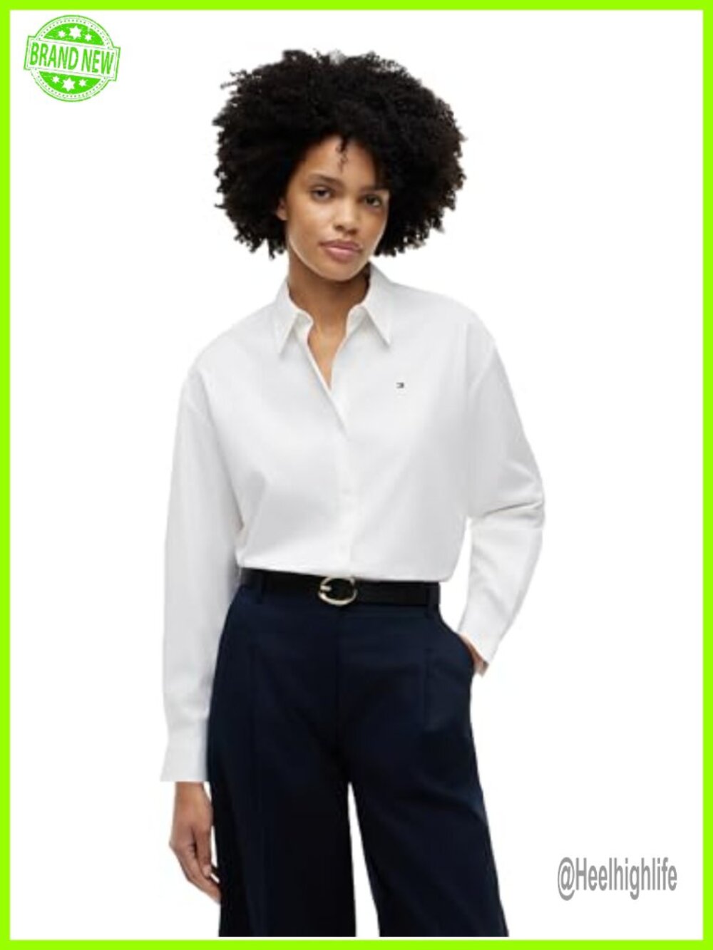 Cotton Long Sleeve Button Down Shirt Boxy Fit Business Casual